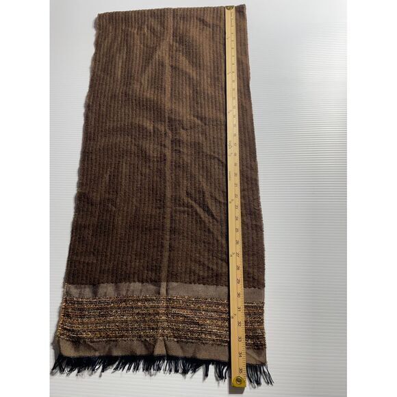 MRC Luxurious Brown Winter‎ Scarf Metallic Gold Trim and Fringe Detail flawed - Picture 4 of 7